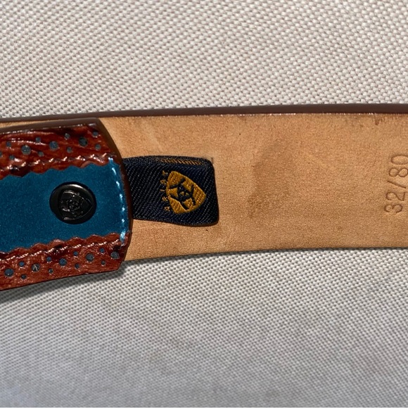 F107052 Ariat Men's Western Belt with Turquoise Blue W Orange Gems 32 / 80 - Picture 9 of 10